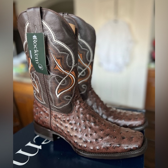 New Ostrich Matte Rustic Square Toe Cowboy Boot 12 - Picture 3 of 10